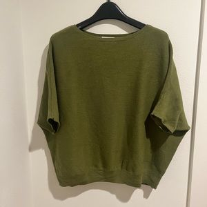 The Reset Essential Pullover in Olive Oil (green). L/XL